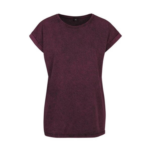 Build Your Brand Ladies` Acid Washed Extended Shoulder Tee Berry Black XL