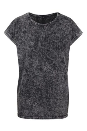 Build Your Brand Ladies` Acid Washed Extended Shoulder Tee Darkgrey White M