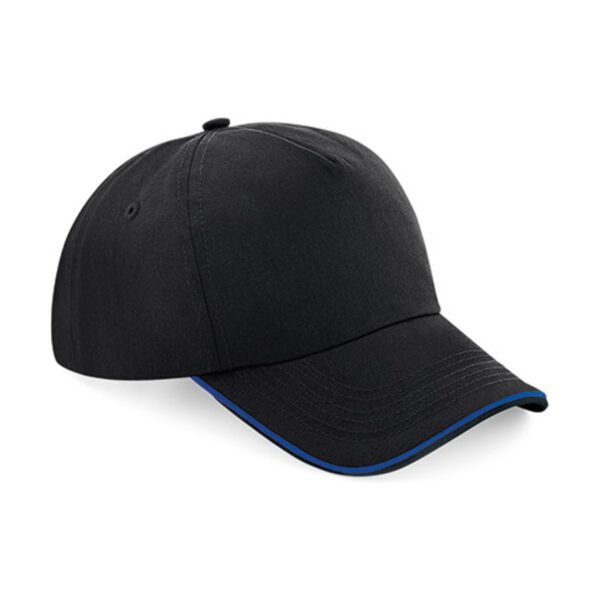 Beechfield Authentic 5 Panel Cap - Piped Peak Black Bright Royal ONE SIZE