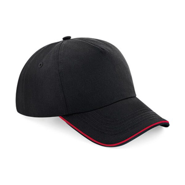 Beechfield Authentic 5 Panel Cap - Piped Peak Black Classic Red ONE SIZE