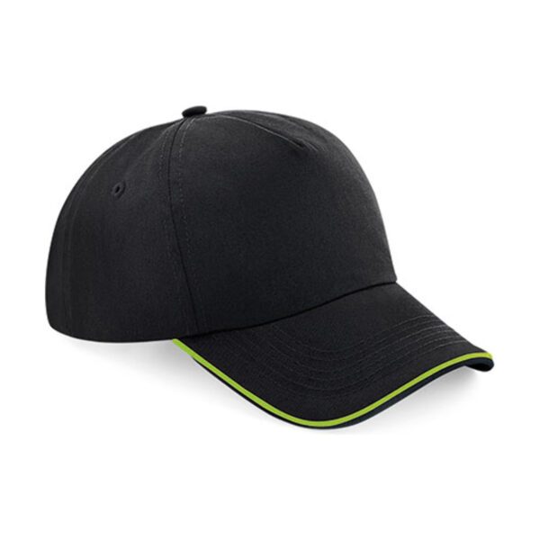 Beechfield Authentic 5 Panel Cap - Piped Peak Black Lime Green ONE SIZE