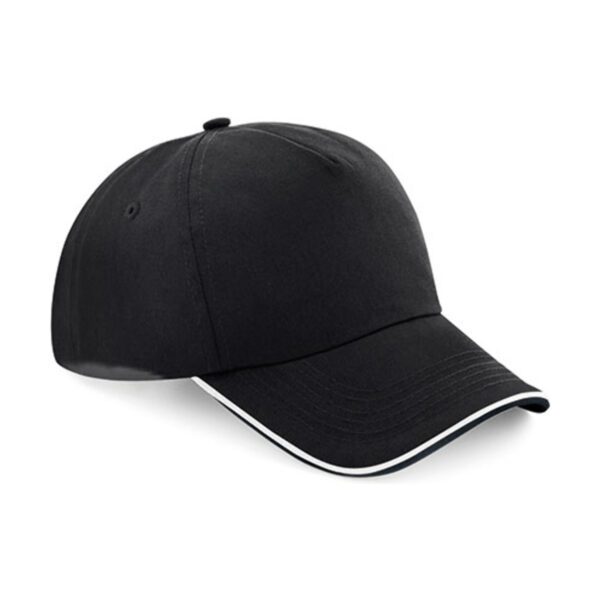 Beechfield Authentic 5 Panel Cap - Piped Peak Black White ONE SIZE