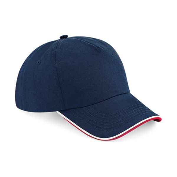Beechfield Authentic 5 Panel Cap - Piped Peak French Navy Classic Red ONE SIZE
