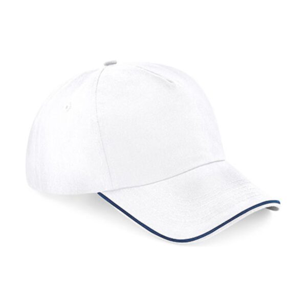Beechfield Authentic 5 Panel Cap - Piped Peak White French Navy ONE SIZE