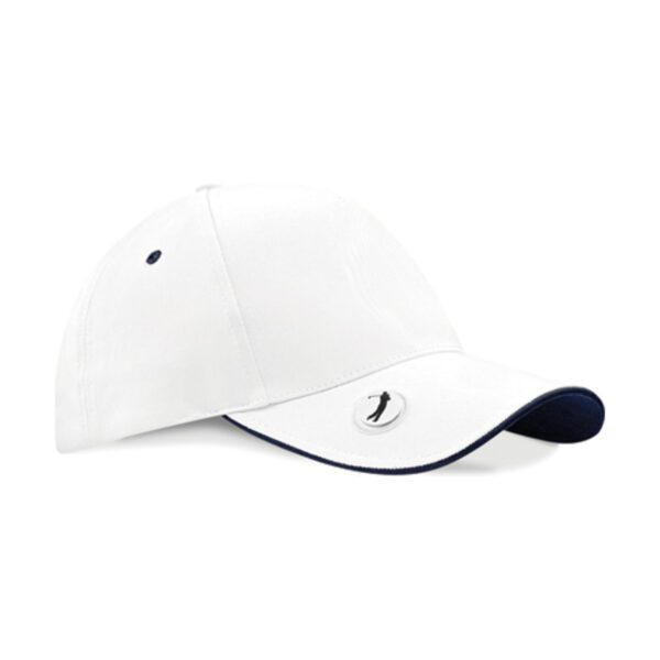 Beechfield Pro-Style Ball Mark Golf Cap White French Navy ONE SIZE