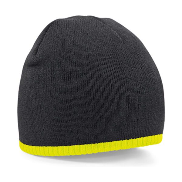 Beechfield Two-Tone Pull-On Beanie Black Fluorescent Yellow ONE SIZE