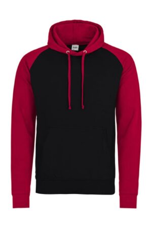 Just Hoods Baseball Hoodie Jet Black Fire Red XXL