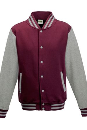 Just Hoods Varsity Jacket Burgundy Heather Grey 3XL